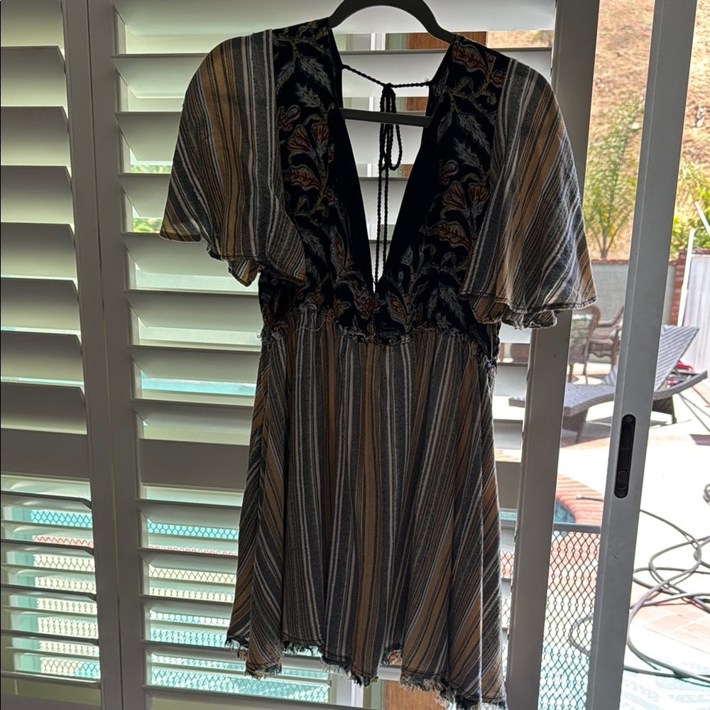 Free People Floral and Striped V-Neck Dress